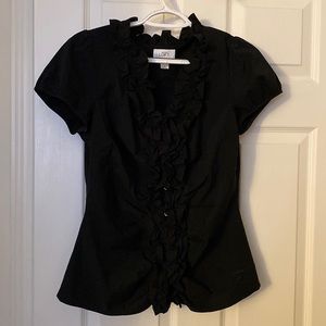 Ann Taylor Loft Structured Black ButtonUp Top Size 6